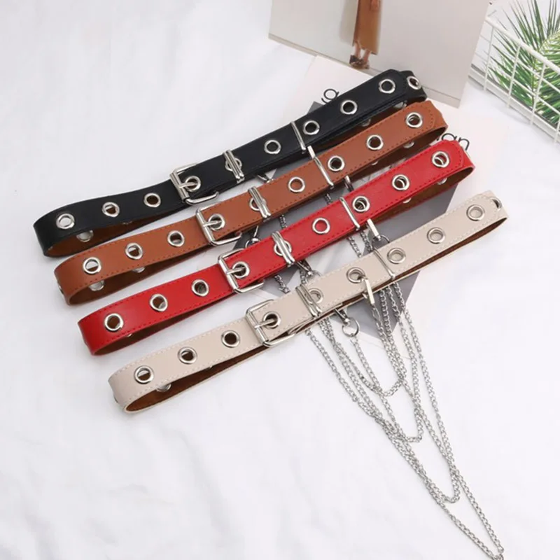 

New Self-Made Circular Ring Shaped Chain Punk Belt Korean Version Fashionable Women's Narrow Shopping Travel Needle Buckle Belt