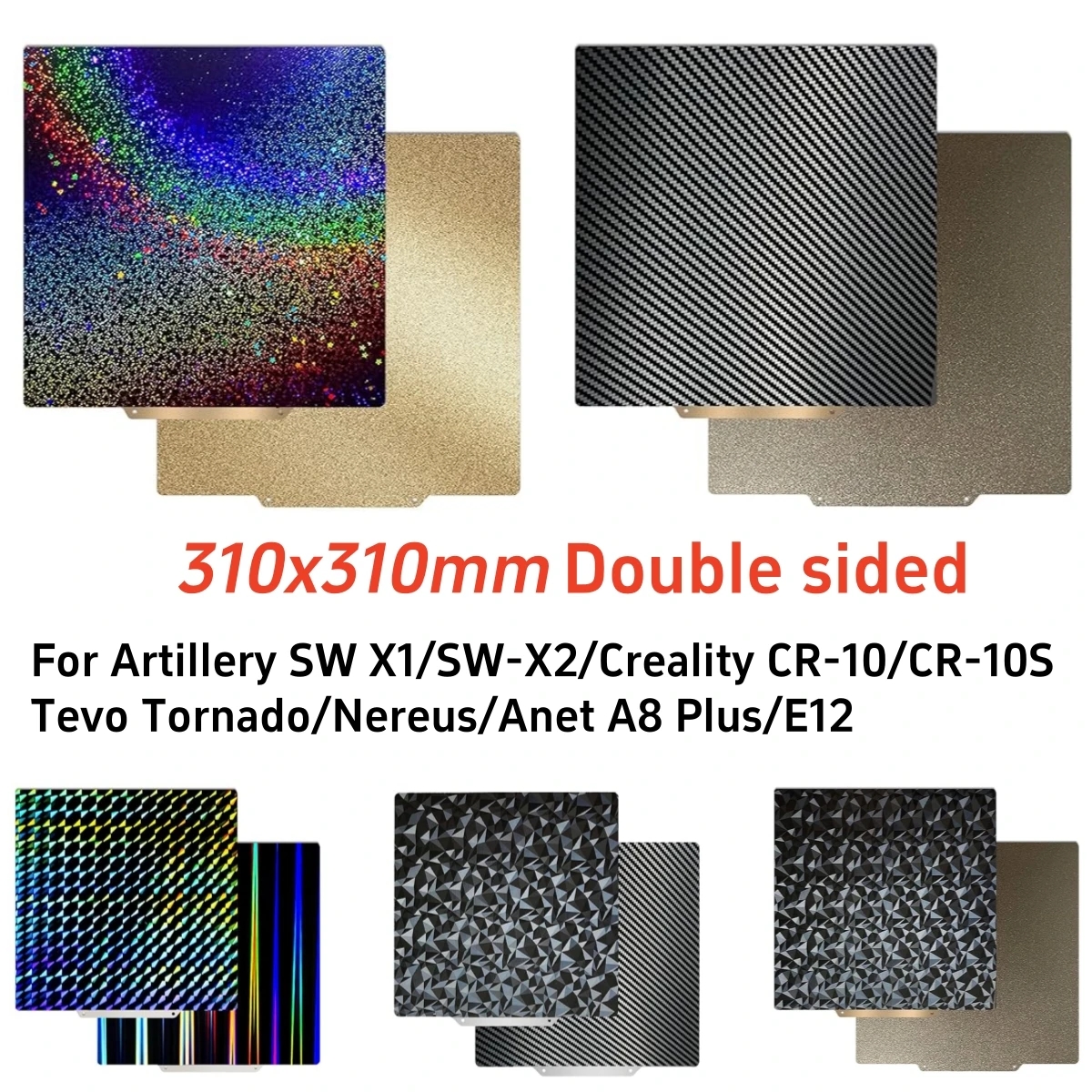 310x310mm For Artillery Sidewinder X2 Sheet Bed Pei Cr10 310x310 Sheet Heated Bed Magnetic Bed Pei Build Plate Holographic Pet