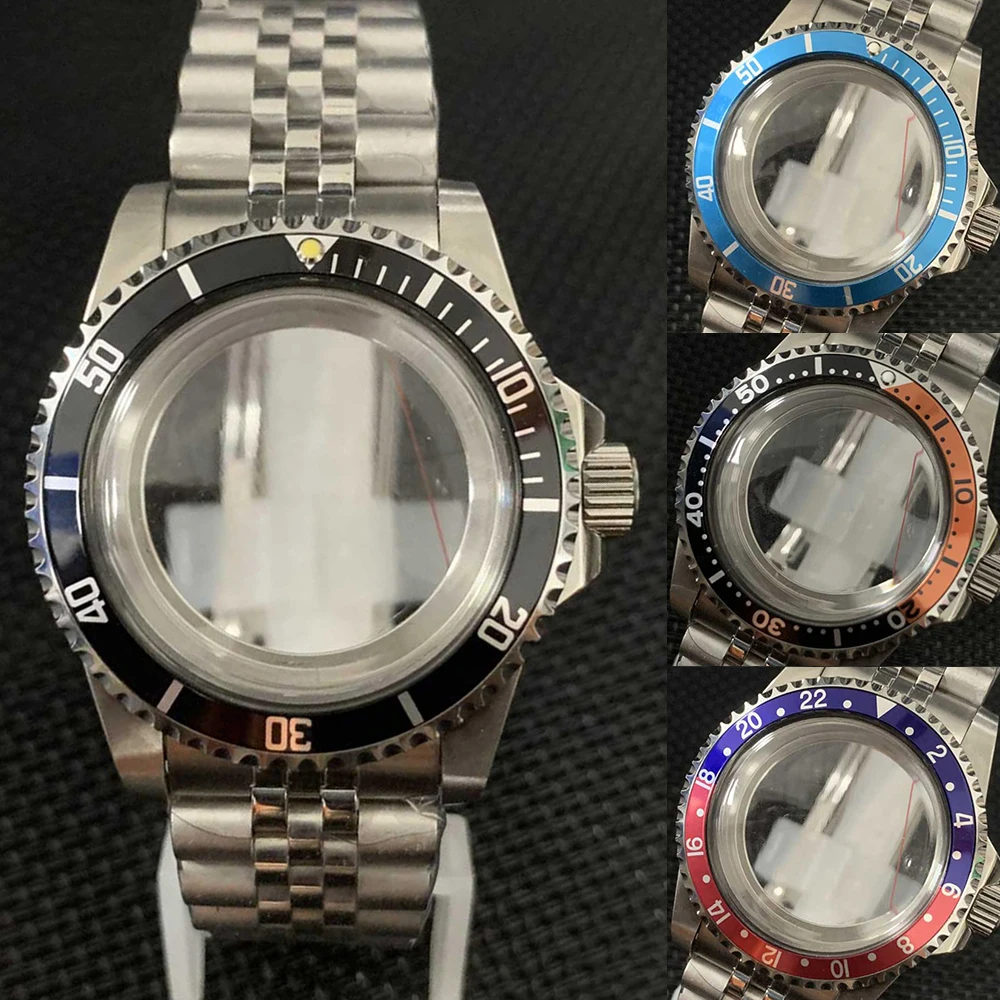 Retro Transparent Bottom Watch Case with Aluminum Bezel, 39mm Stainless Steel Case NH35 Strap Set, for NH35 NH36 Watch Movement