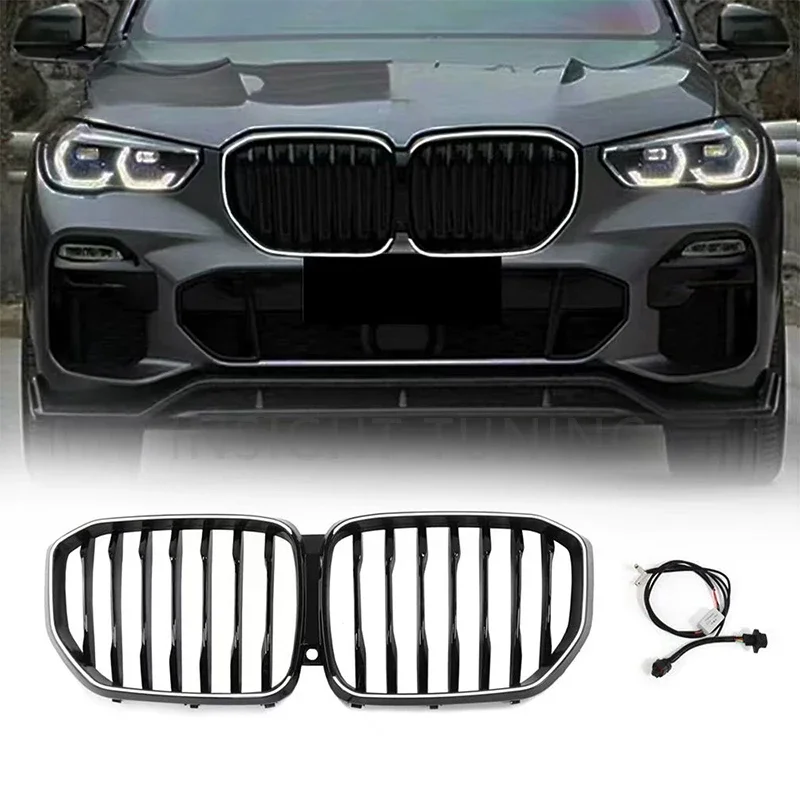 New Coming Led Grille With Light Glossy Black Color Single Wires Front Grill For X5 G05 Car Grills 2019+