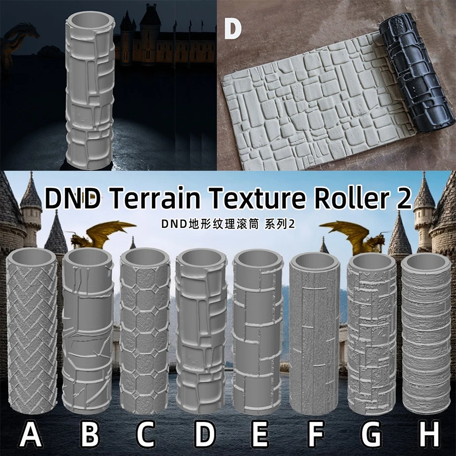 

Miniature 3D Printed DND Terrain Texture Roller Tool For Wargameing Base Clay Polymer Building Wall/Floor Patterns Tools 1PCS