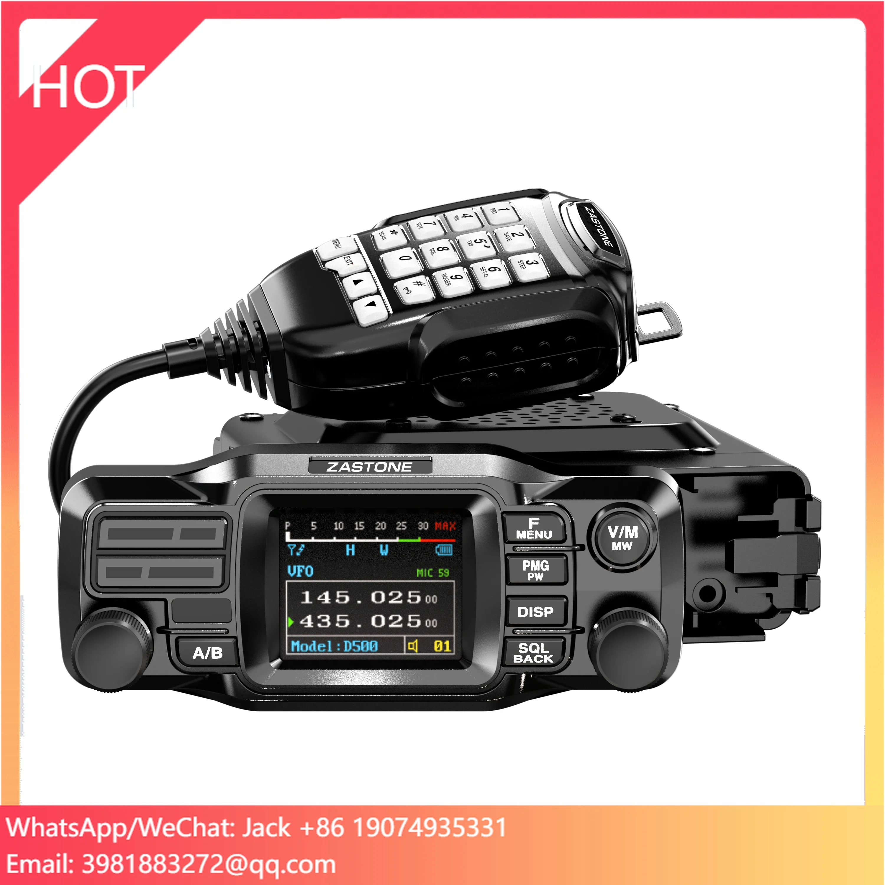 ZASTONE D500 25W Car Walkie Talkie UV Dual Band Car Two Way Radio Station Dual Channel Receiver Split Type Car Mobile Radio
