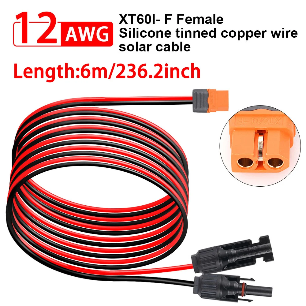 1/2/3/6M XT60 12AWG XT60i-F Female Head Adapter Car Connector Extension Cable Solar Panel Charging Cable for Solar Power Station