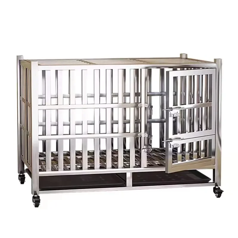 Stainless Steel Large Space Pet Kennel with Mobile Wheels Durable Foldable Dog Cage Antirust Pet Carrier Crate House