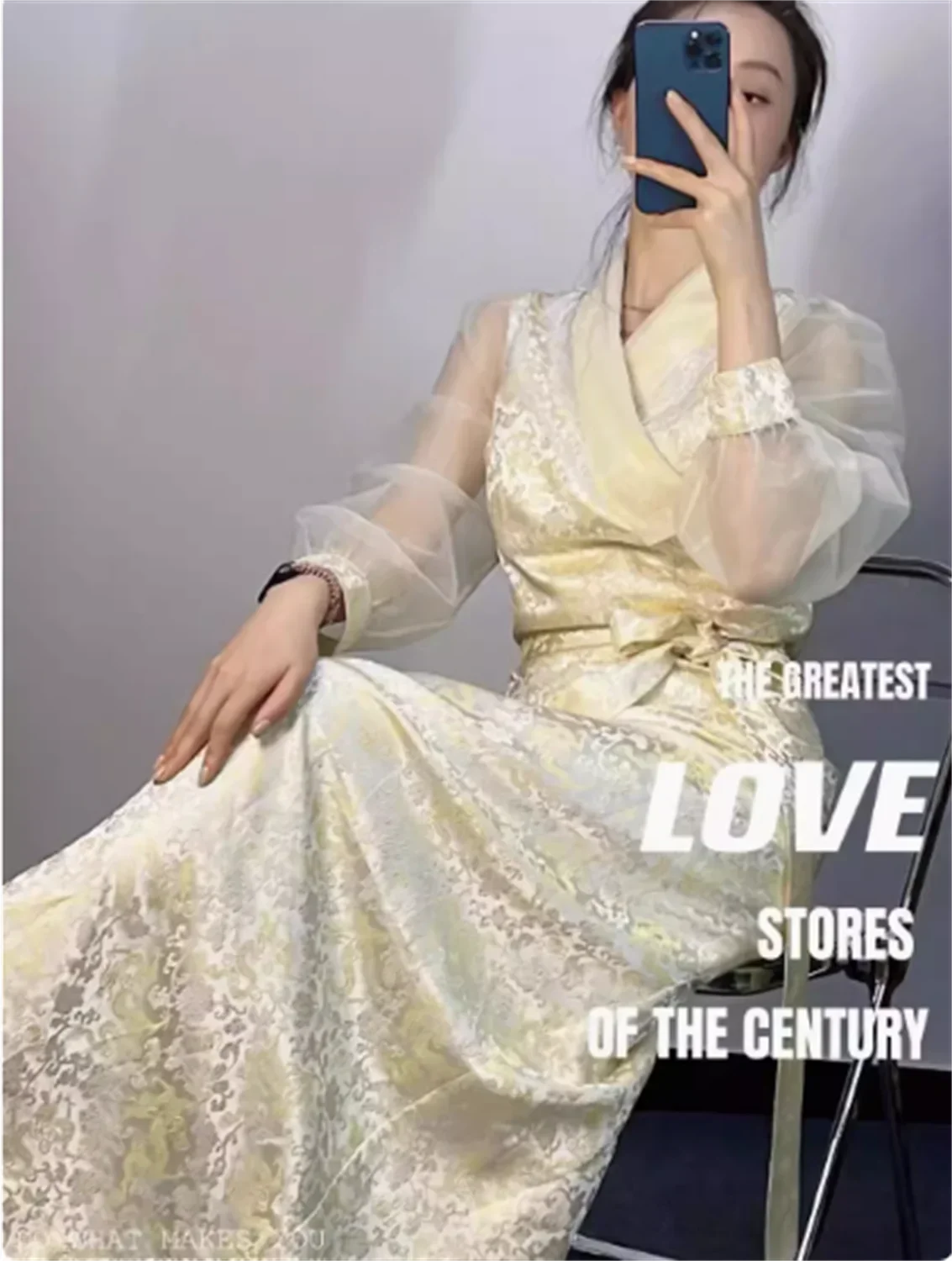 

Spring and summer new Ougen yarn sleeve dress Bola long thin Xizang clothes