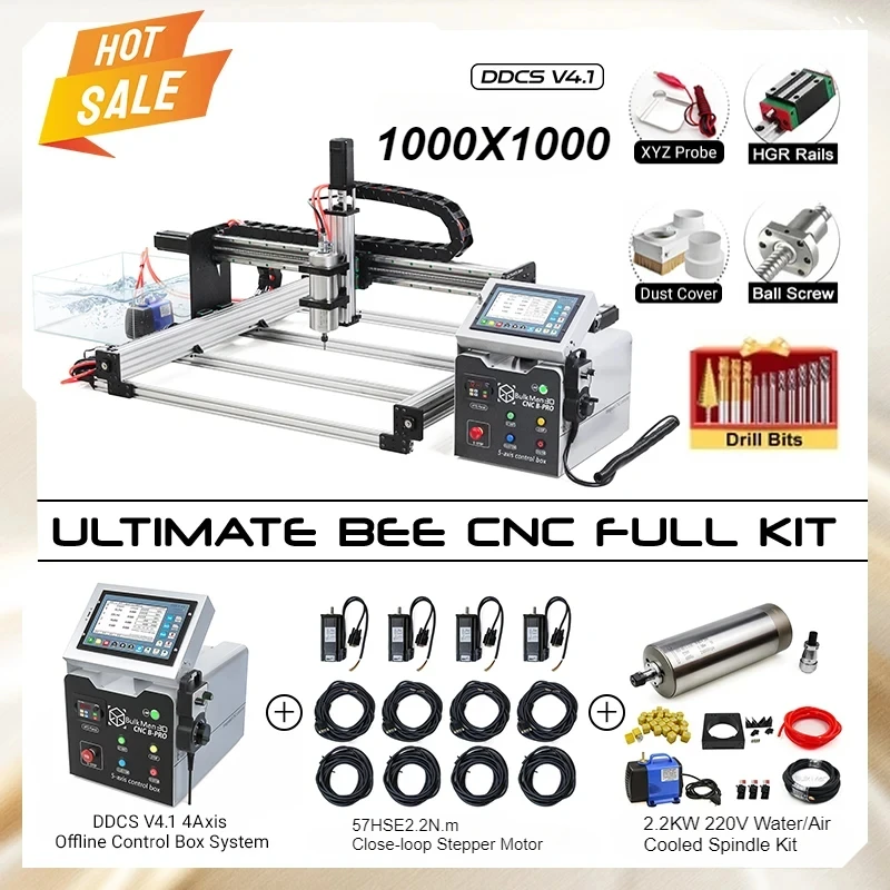 

20%OFF BulkMan 3D 1000x1000 ULTIMATE Bee CNC Machine Full Kit with 4-Axis DDCS V4.1 Offline Control Box System Wood CNC Router