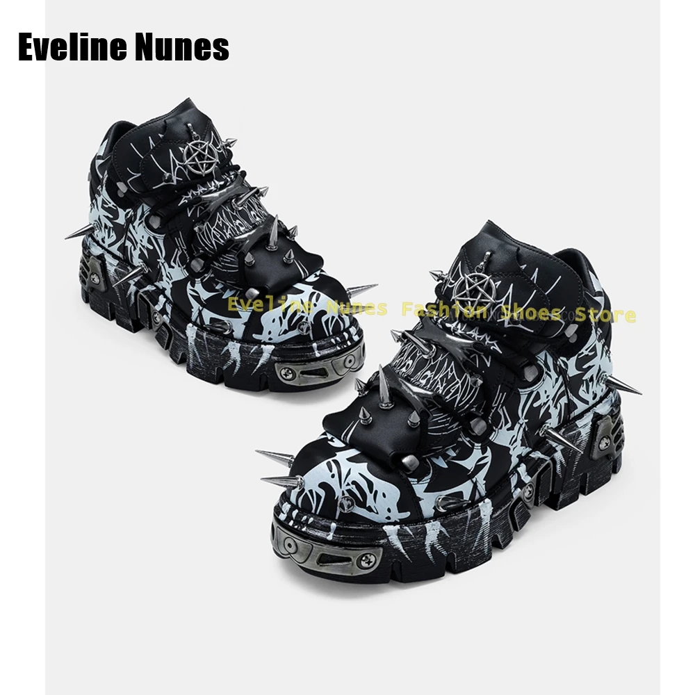 

Spiked Rivet Platform Motorcycle Boots Round Toe Thick Sole Punk Casual Sport Pumps 2025 Rock Street Style Couple Shoe New Style