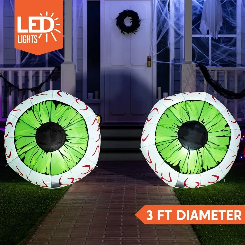 2 Pack Halloween Inflatables Decorations Halloween Blow ups Green Eyes for Yard 3 Ft Inflatable Halloween Decor Outdoor