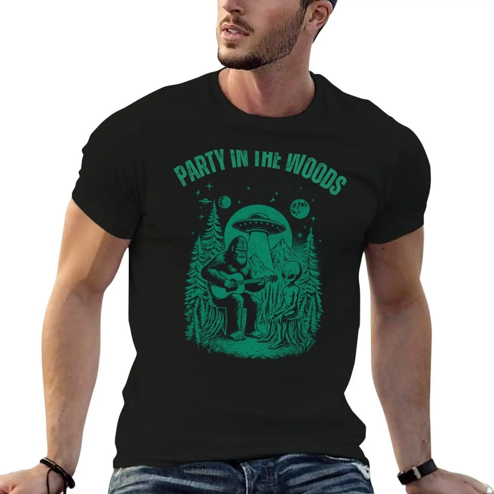 Футболка Bigfoot Playing Guitar Party In The Woods, спортивная быстросохнущая футболка для мужчин