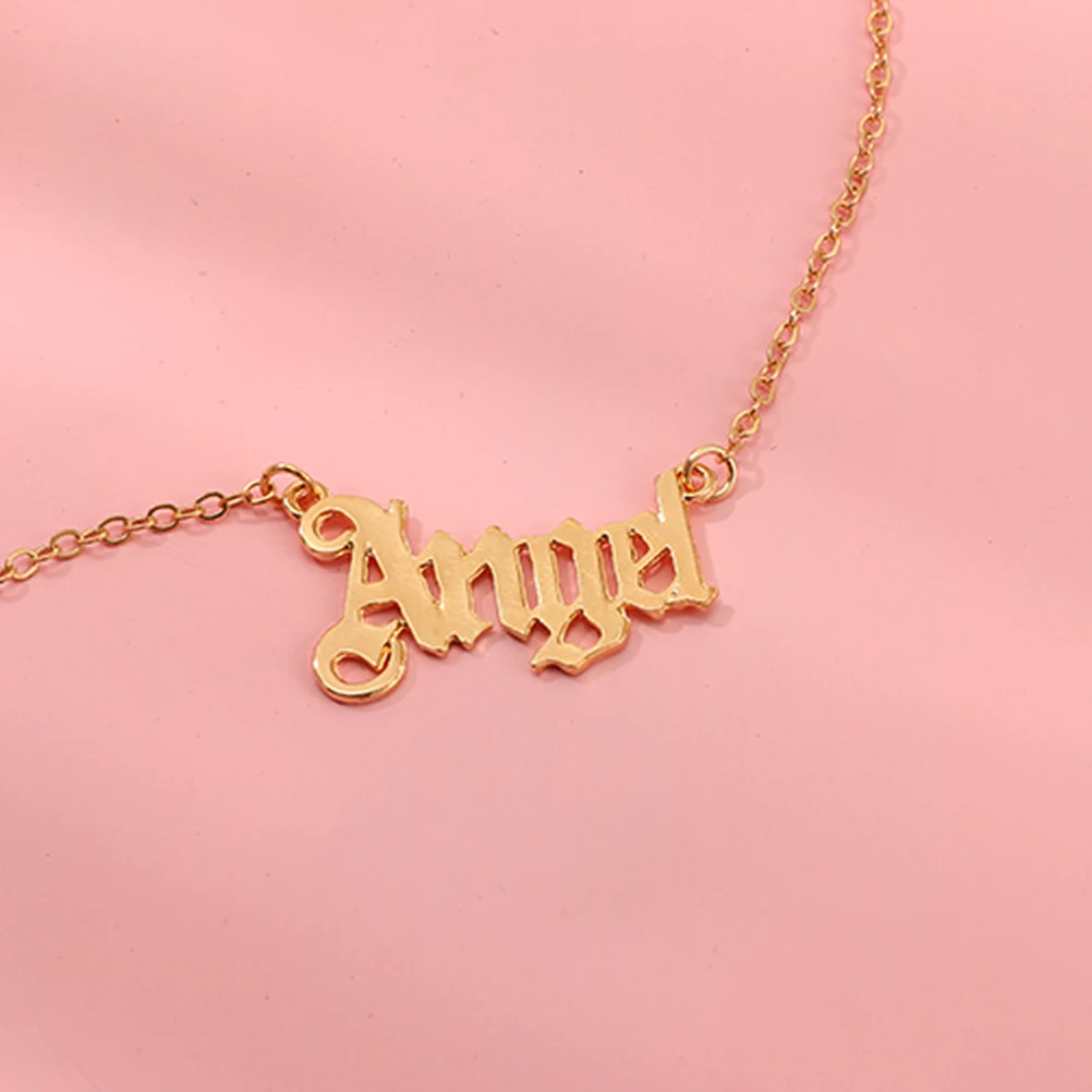 

2Pcs Letter Necklace Elegant Angel Pendant Fashion Clavicle Chain Durable Perfect for Valentine Wedding Birthday Gift