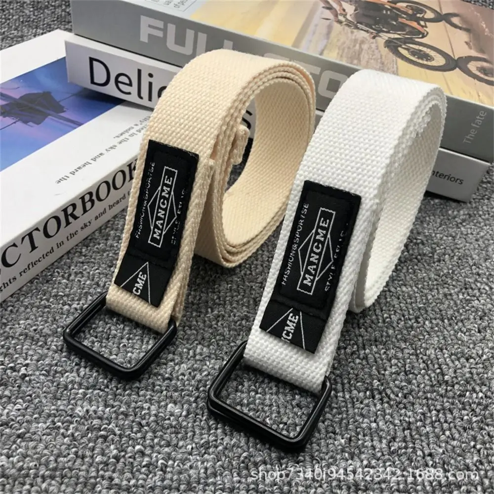 Women Man Nylon Braided Canvas Double Ring Black Buckle Simple Versatile Jeans Student Trend Belt Cargo Pants Waistband