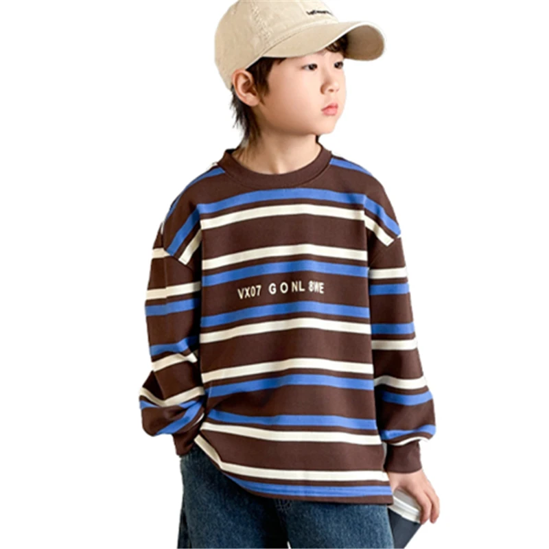 

Elegant Kids Long Sleeve T-shirt Sweatshirt with Stripes for Teenage Boy Spring Autumn Tshirt Baby Children Cotton Hoodie Outfit
