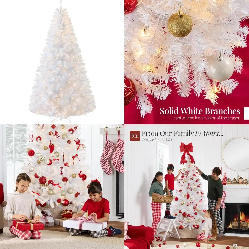 

Premium 7.5ft Pre-Lit White Artificial Christmas Pine Tree with Warm White Lights, High-Quality Holiday Decoration
