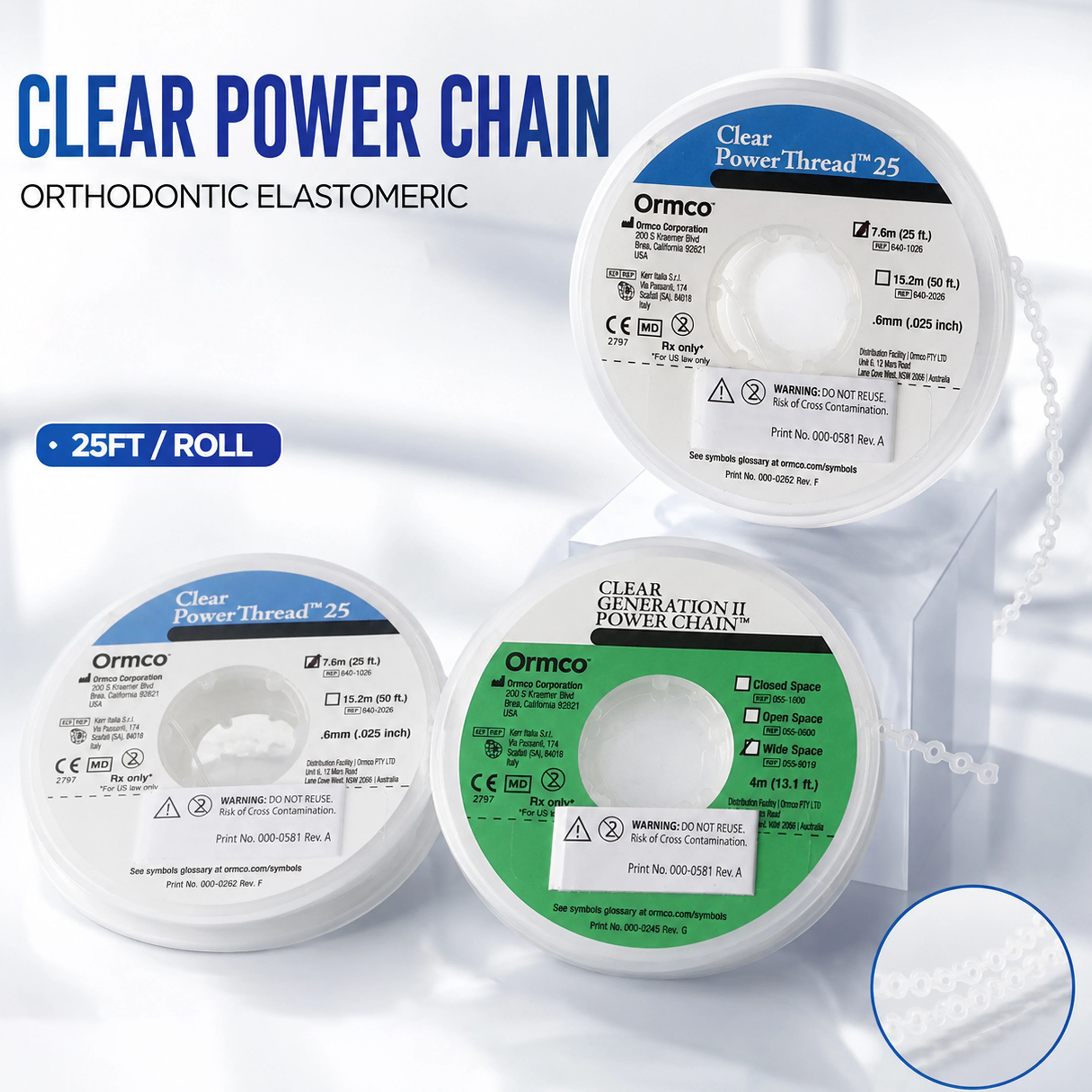 

Dental Ormco Generation II Power Chain Elastic Continuous Force Orthodontic Elastics with Enhanced Residual Force Reten CE