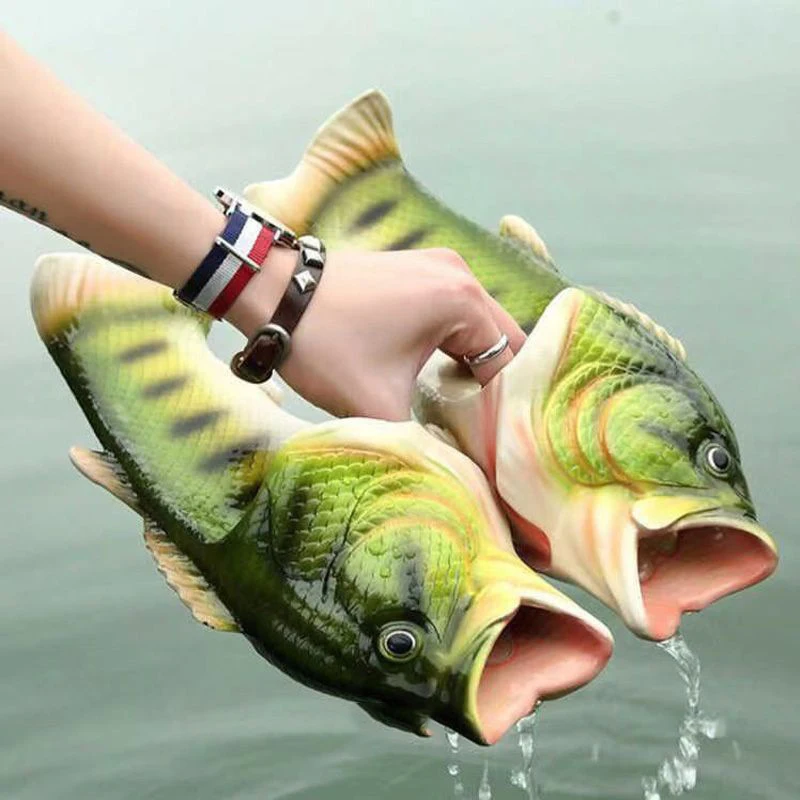 

Open Toe Funny Footwear Fish Slippers Outdoor Fashion Couples Family Cartoon Animal Flip flops Plus Size 46 47 Man Shoes