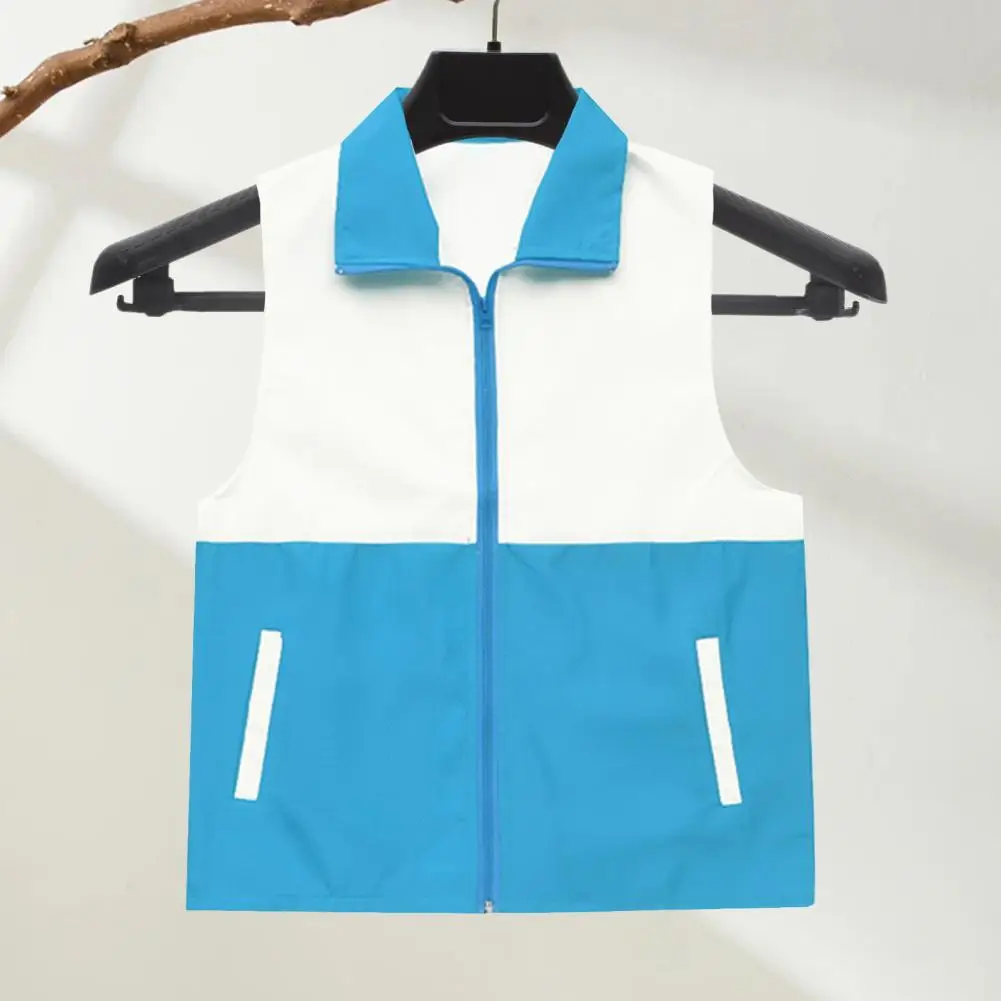 Volunteer Vest Bright Color-Blocked Design Lapel Sleeveless Zipper Placket Waistcoat Loose Fit Pocket Charity Uniform Group Vest