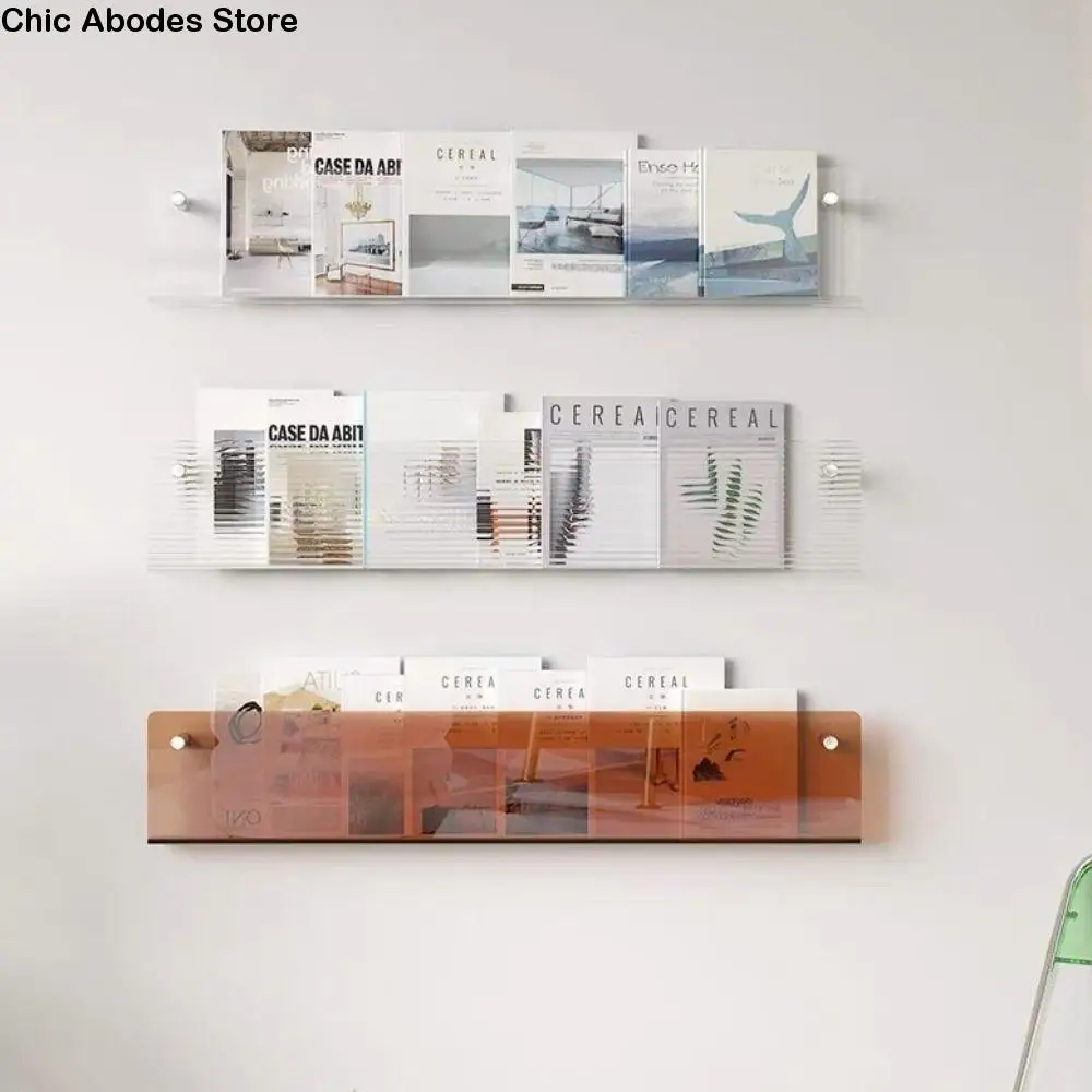 

Acrylic Magazine Rack Wall Mount Brochure Holder Floating Bookshelves Italian Literature Organizer Pamphlet Stand Shelf