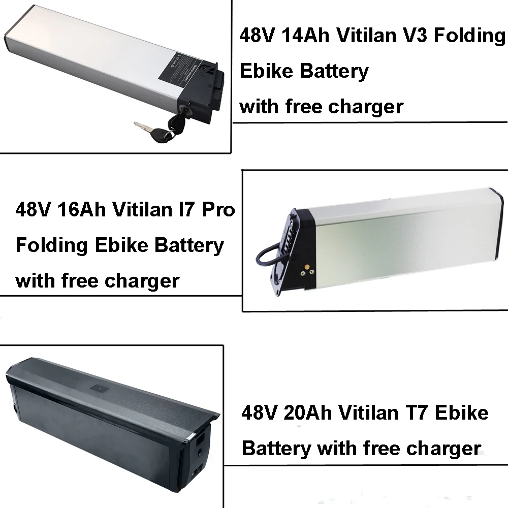 Electric Bike Battery 48V 13.4Ah 16Ah 20Ah Removable Li-ion Battery for Vitilan V3 I7 Pro T7 Folding E-Bike