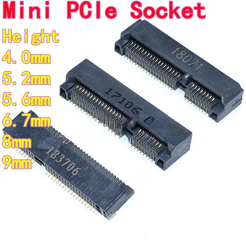 5PCS Mini PCIe Socket, Mini PCIe Receptacle, mSATA Connector, 52-Pin Slot Holder with Heights of 4.0H/5.2/5.6/8mm