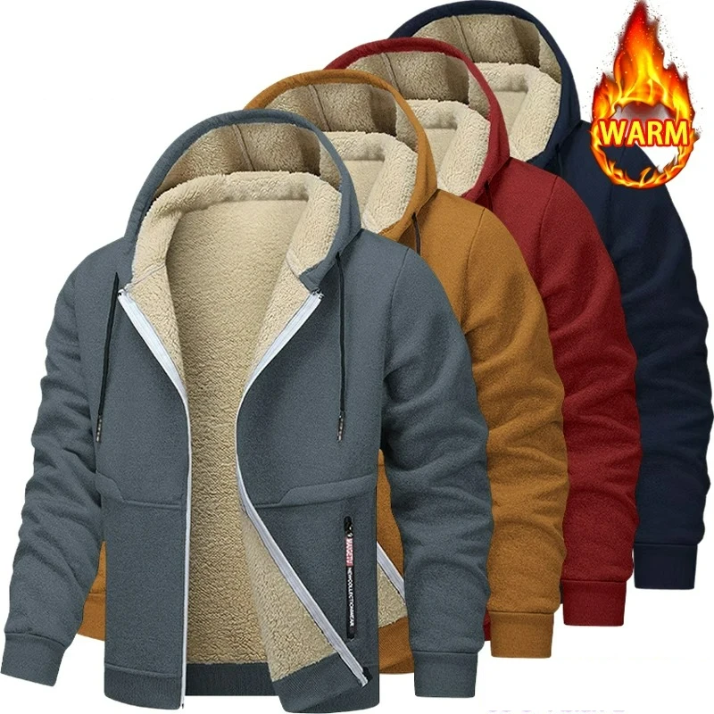 Animal Game Casual Hoodies for Men Heavyweight Fleece Sweatshirt Thick Sherpa Lined Hooded Zipper Jacket Thick Streetwear Coats