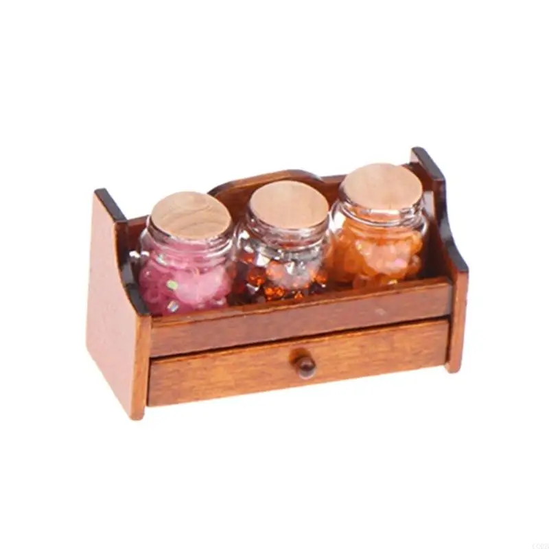 CORB Scaffale per spezie in legno in 1/12 Accessorio per case delle bambole Espositore da cucina vintage Modello in Facile