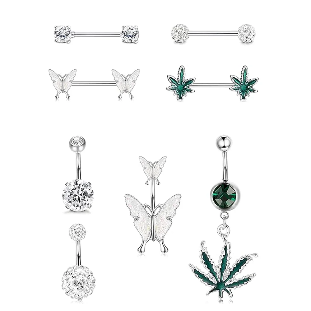 

Drperfect Surgical Steel 14G Nipple Rings Belly Button Rings for Women Butterfly Tongue Rings Belly Nipple Piercing Jewelry