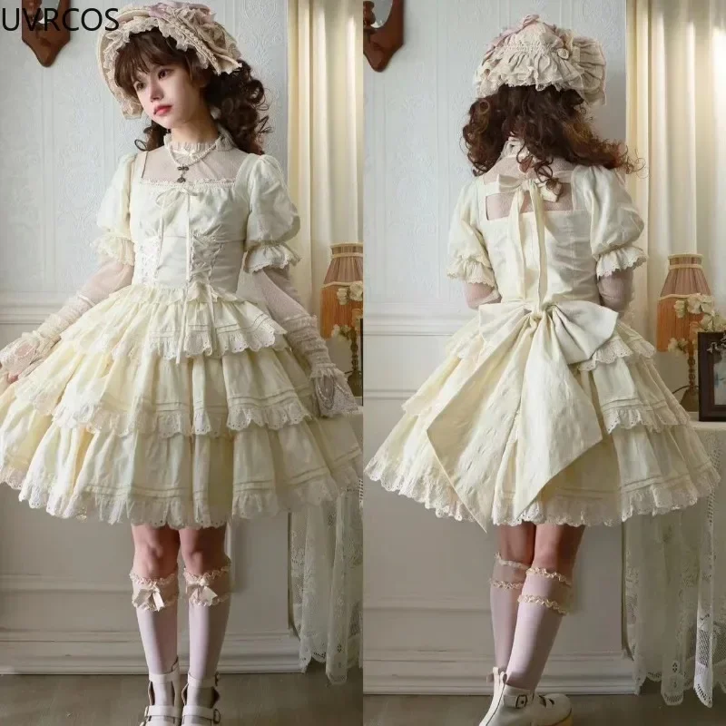 Rosa kawaii doce lolita vestido conjunto feminino vitoriano vintage fino bandagem colheita topos babados mini saia de fadas gótico y2k meninas terno