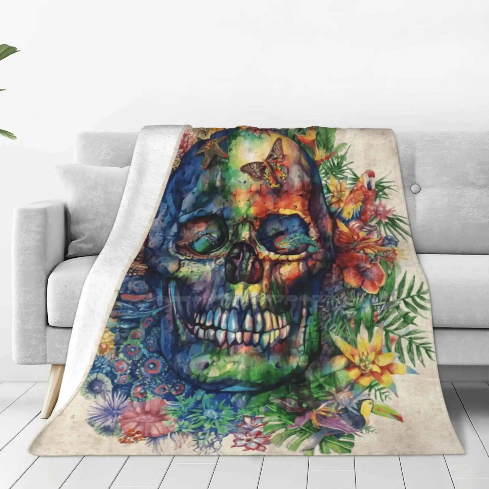 Skull Trend Style Funny Fashion Soft Throw Blanket Skulls Skull Art Scary Zombie Spooky Psychedelic Horror Hallowen Day Of The