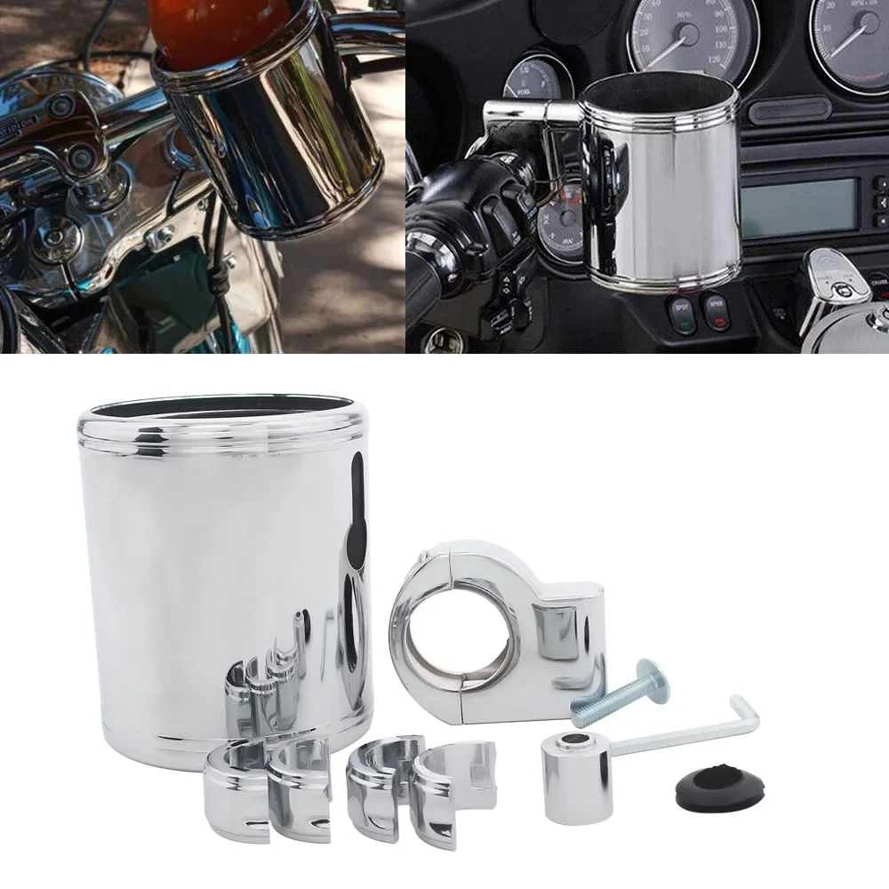 Motorcycle/Atv Cup Holder Adjustable Handlebar Bottle Holder Fit For 7/8"/1"/1.25" Chrome Handlebars Cup Holder Will Hold Bottle