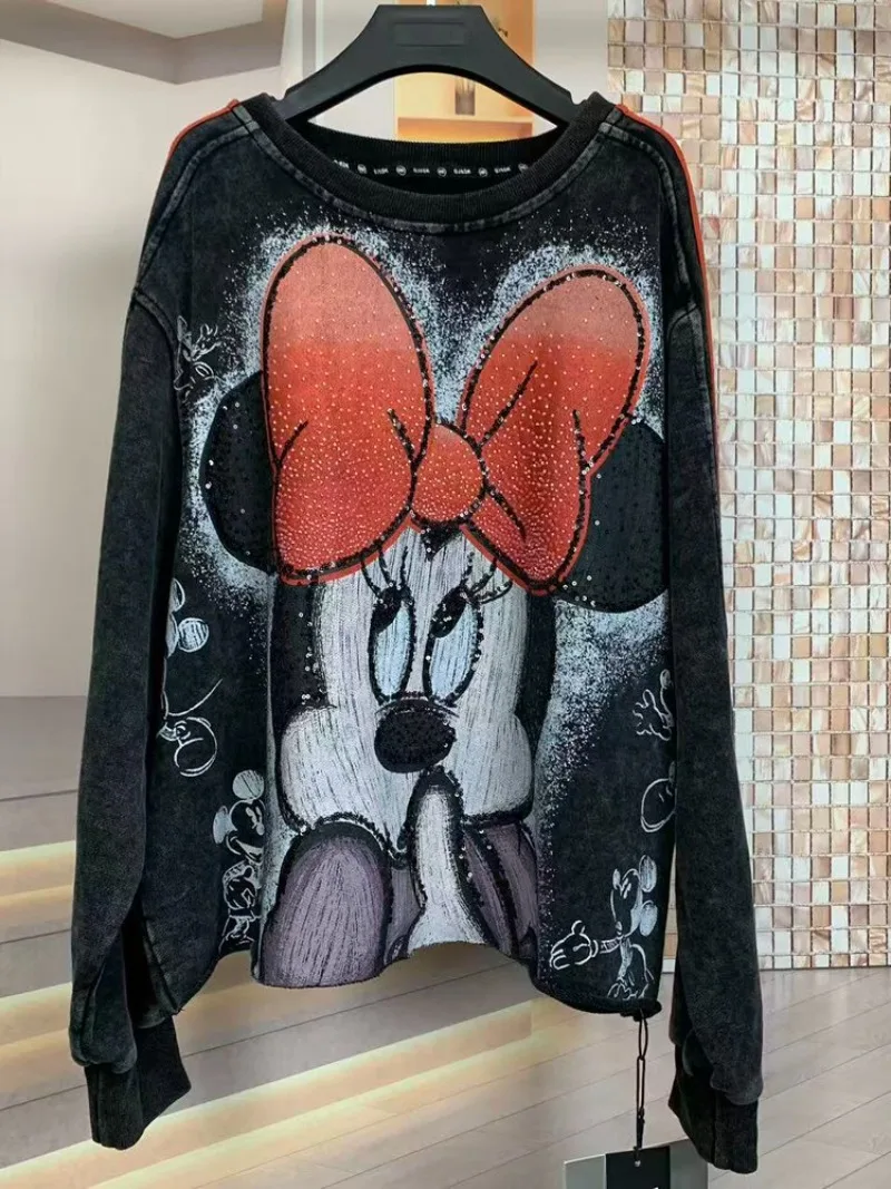 Trendy Brand Autumn Winter New Heavy Industry Cartoon Fashion Oversized Loose O-Neck Sweatshirt Women's Y2k Long-sleeves Hoodies