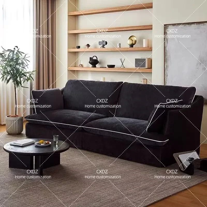French mangosteen chenille fabric sofa removable and washable straight row living room small apartment new large sitting deep