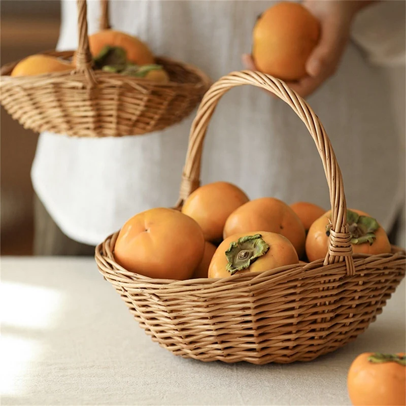 Wicker Storage Basket With Handle, Gift Hamper Basket, Picnic Baskets, Kitchen Basket Small view 5