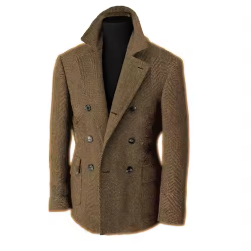 British Men's Blazers Vintage Herringbone Tweed Formal Jacket Wool Blend Double Breasted Casual Autumn Winter Suit Coat - Image 19