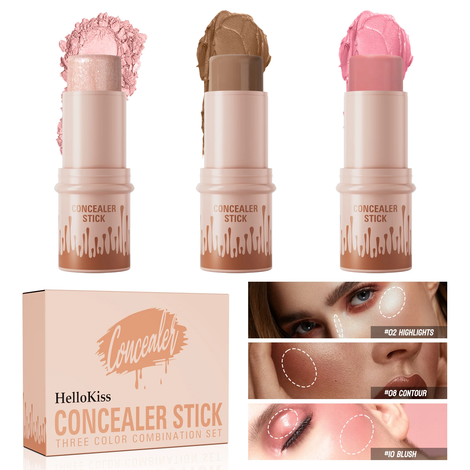 Set de Contorno en Barra, Acabado Mate Natural, Iluminadores, Sombra, Resistente al Agua, Barra de Contorno, Pluma de Contorno para Dar Forma a la Cara en V, Maquillaje Facial