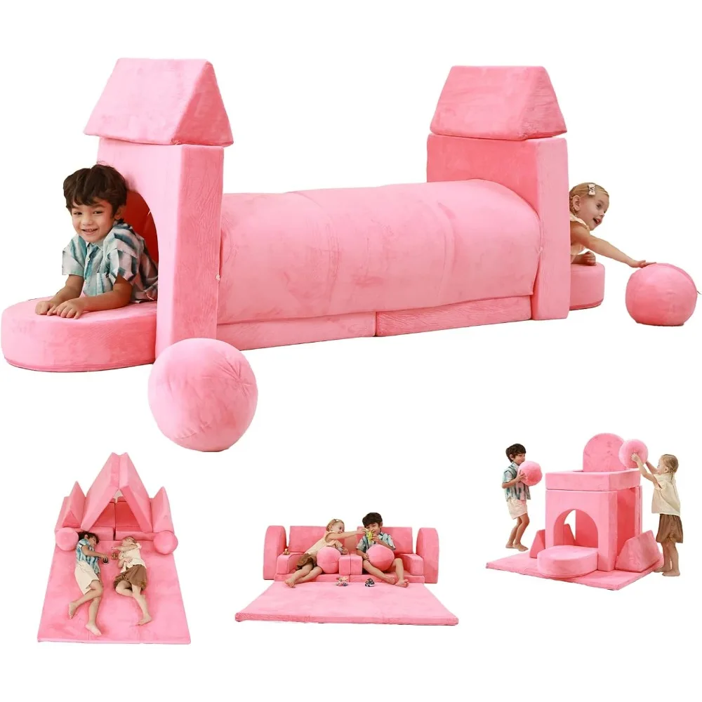 Couch Kids with Large Crawling Mat, Modular Play Couch Convertible Tunnel for Boys and Girls or Pet , Kid Sofa for Gift