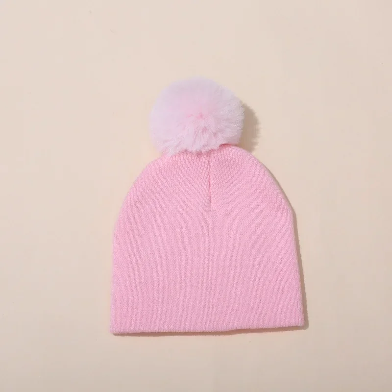 Winter Warm Big Pompom Baby Knitted Hat Cute Hairball Newborn Infant Boys Girls Hat Bonnet Solid Color Kids Cap Beanie 0-12M