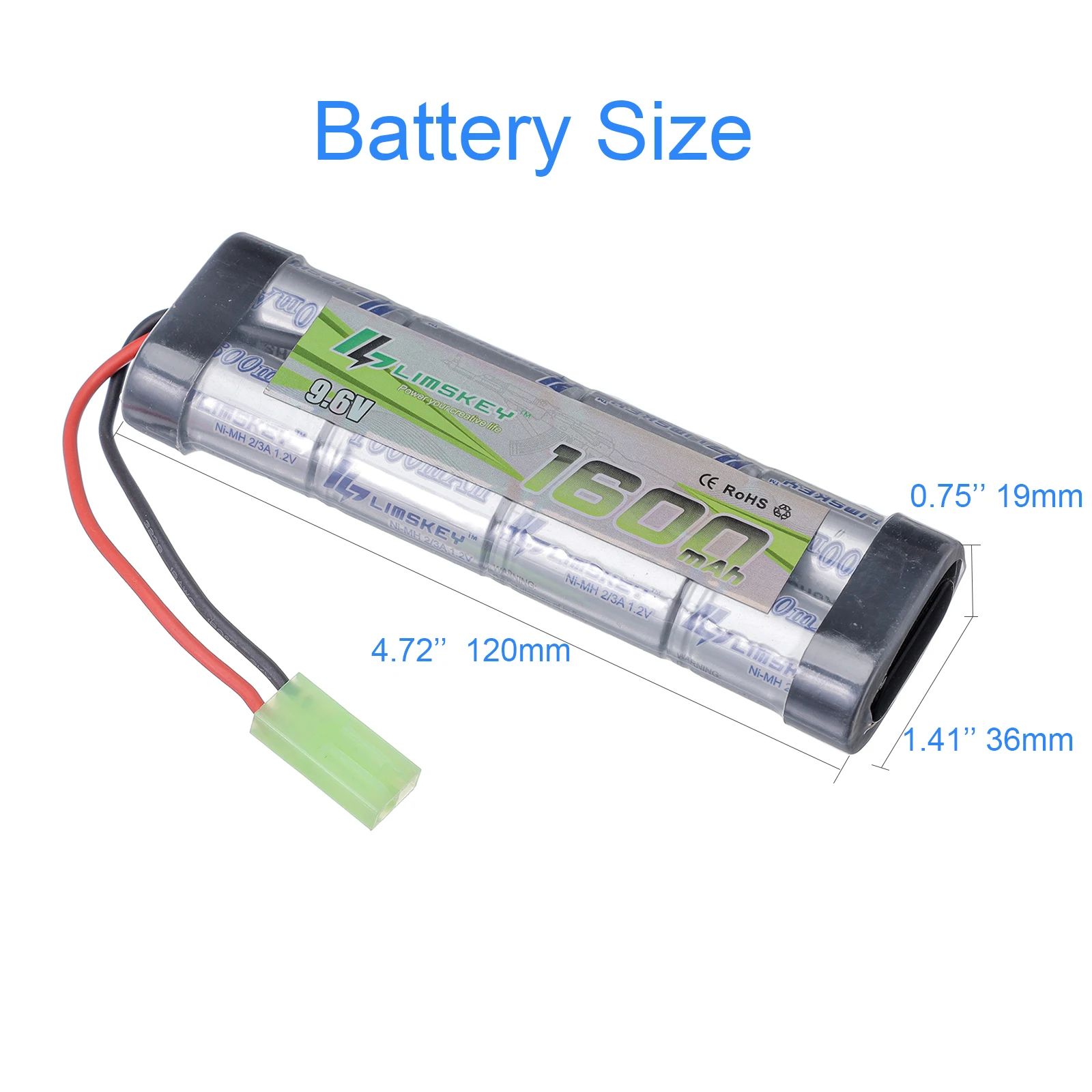 9.6V Airsoft Battery 1600mAh NiMH Flat Battery Pack Mini Tamiya Connector for Airsoft Guns MP5 Scar M249 M240B M60 G36