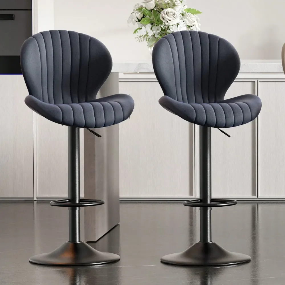 

Set Of 2 Modern Swivel Bar Stools With Shell Backrest For Bar, Kitchen, And Dining Room