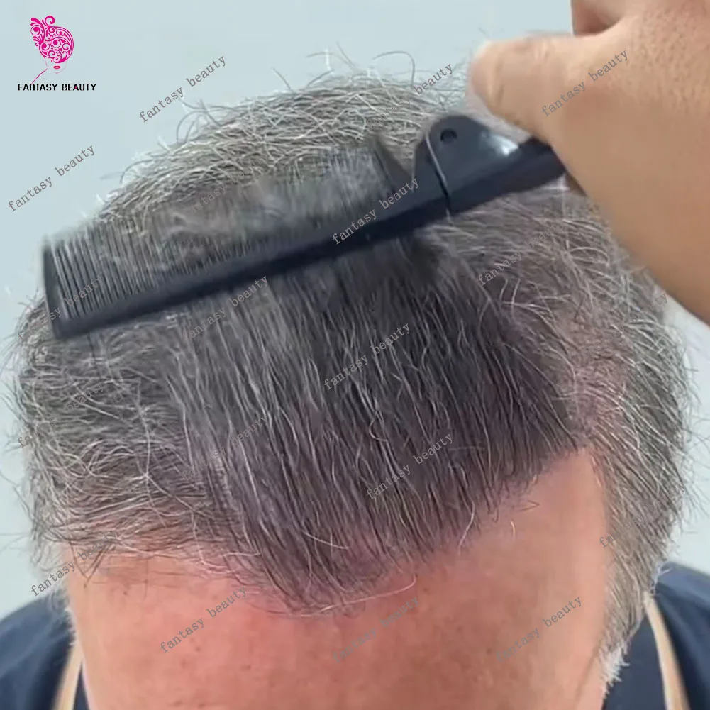 

Мужской парик из тонкой кожи, плотность 80%, супер 0,02 мм, не вынимаемый # 1B50 340 # Черная, серая, блондинка, 100% человеческие волосы, капиллярная система протезов