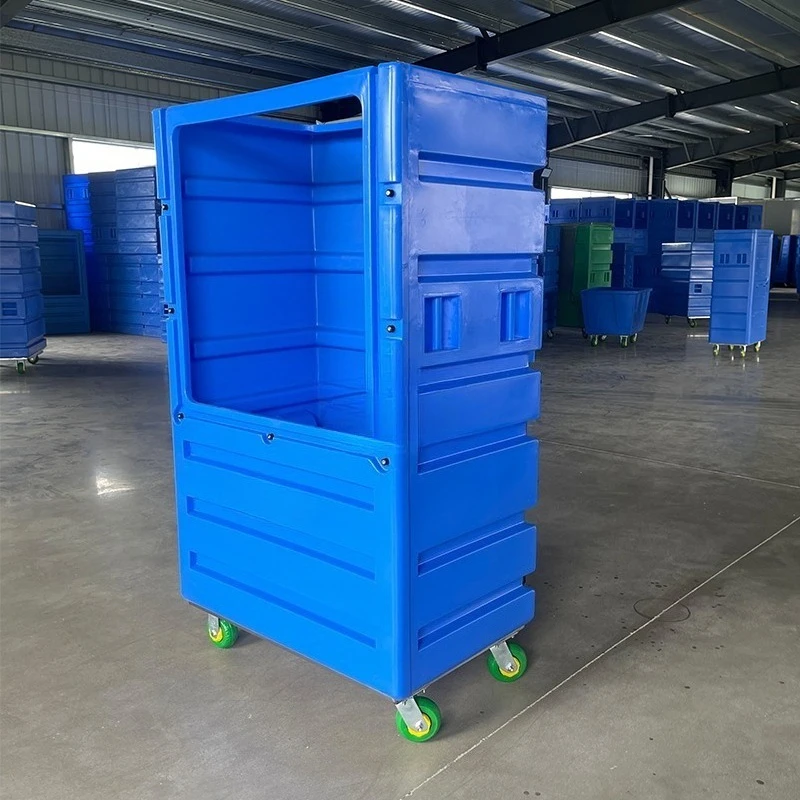 Foshan rotomolded linen trolley hotel hospital linen truck commercial laundry truck with 4 silent wheels