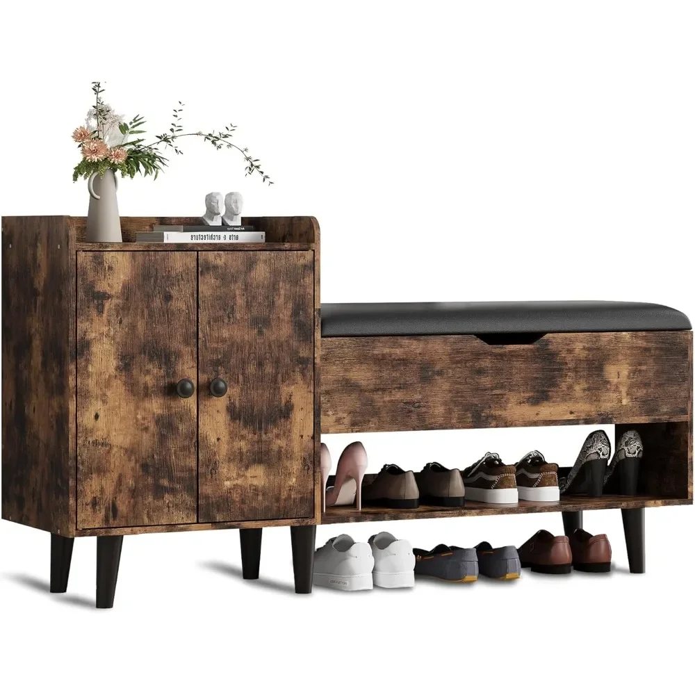 

50" Entryway Shoe Bench with Hidden Storage,Shoe Organizer Storage Bench with Shelf and Cabinet Entryway Bench