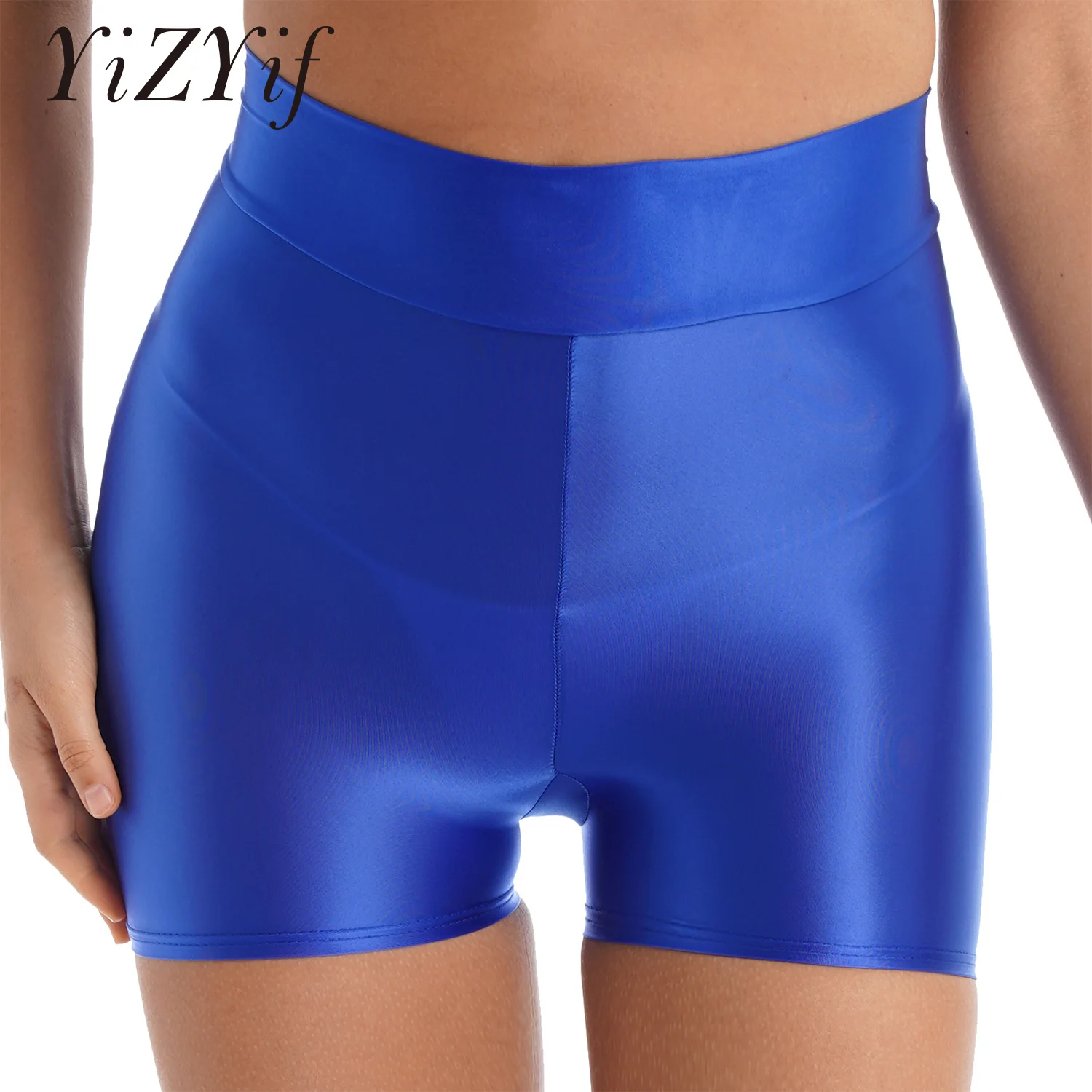 Womens Glossy Shorts Swimwear High Waist Yoga Compression Shiny Skinny Shorts Smooth Elastic Gym Surfing Swimming Short Leggings