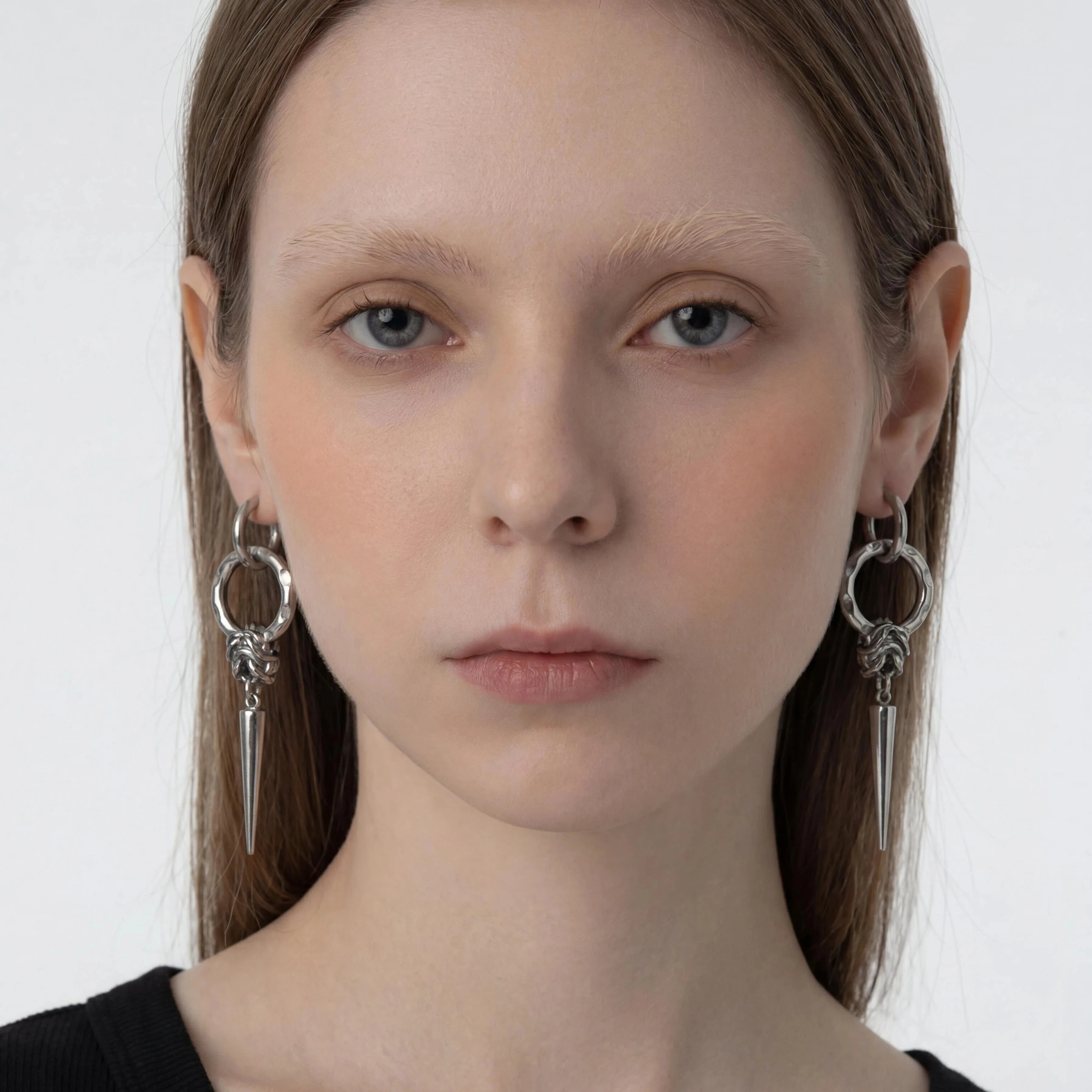Punk Double Circle Spike Dangle Hoop Earrings Stainless Steel Twisted Chain Rivet Drop Huggies Gothic Grunge Long Ear Jewelry