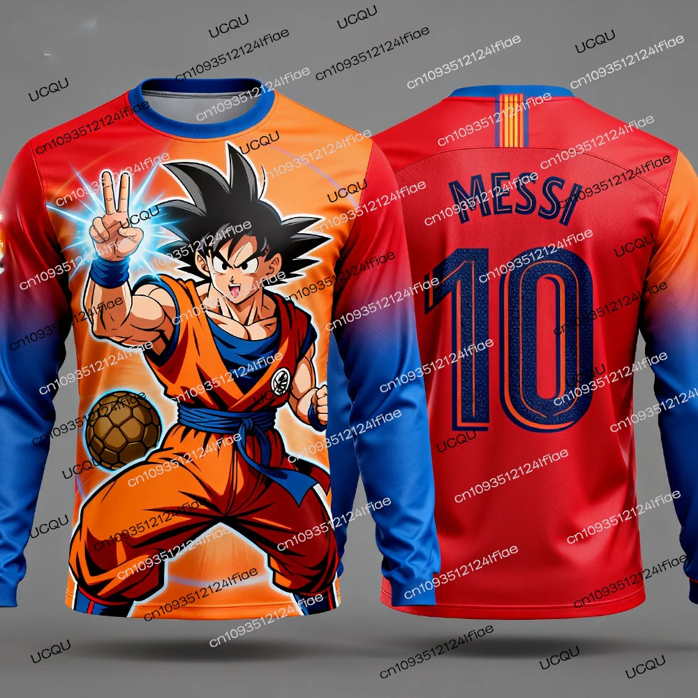 2025 ドラゴンボールZ キッズ秋用長袖Tシャツ、メッシ大人メンズ冬用サッカースポーツTシャツファン特別ジャージキット