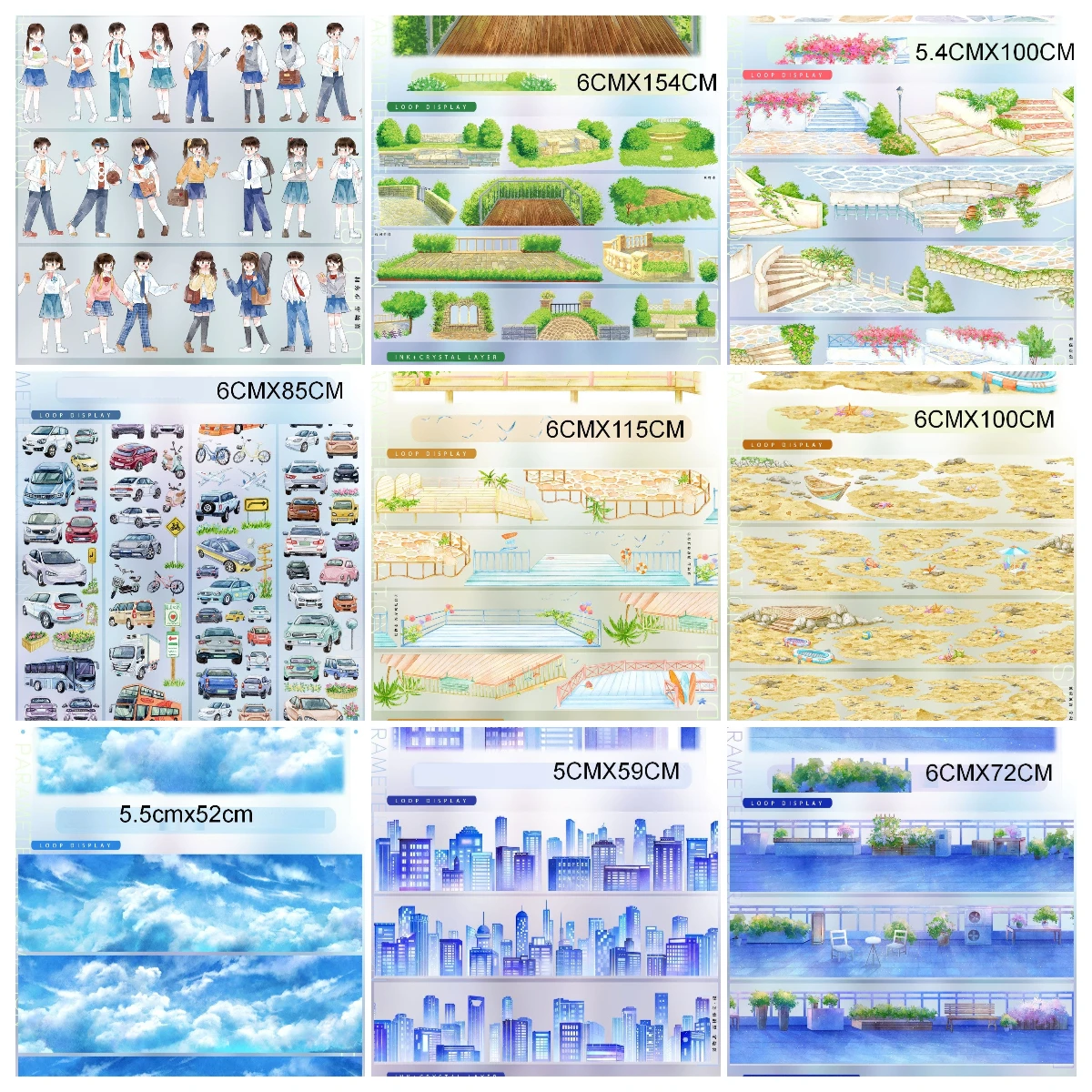 1 bucle Washi Pet Tape muestra cielo, calles, niñas niños Zero Colletion5
