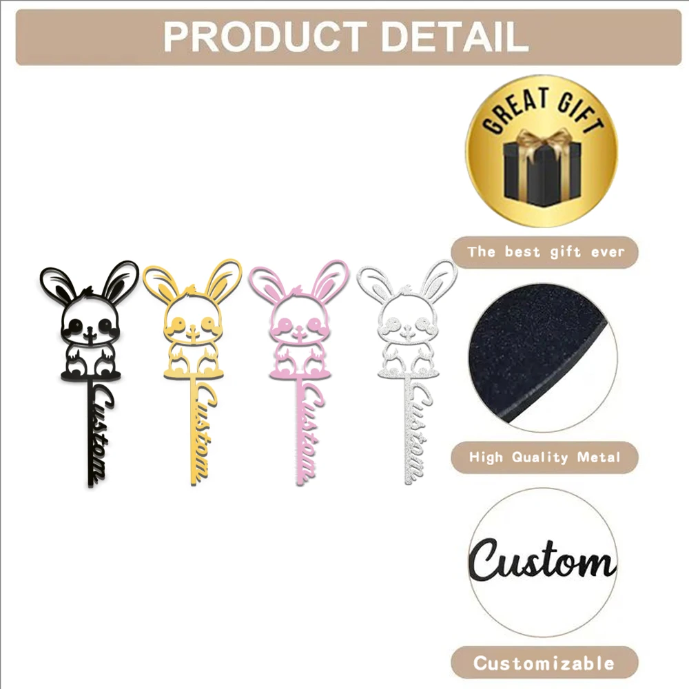 1pc Colorful nice rabbit Personalized Name Tin Plate Signs Unique Bookmark Custom Bookmark Back To School Gift Book Lover Gift