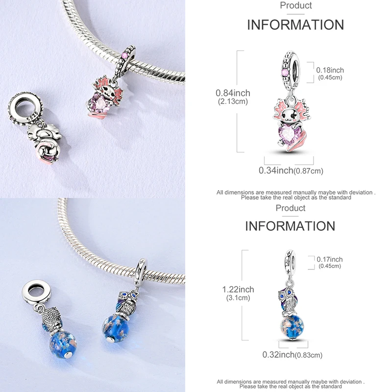 925 Sterling Silber Charm-Perlen Leuchtturm Walhai Meerjungfrau Kunstpalette Axolotl Glühwürmchen DIY Armband Halskette Geschenk für Frauen – Detail 21