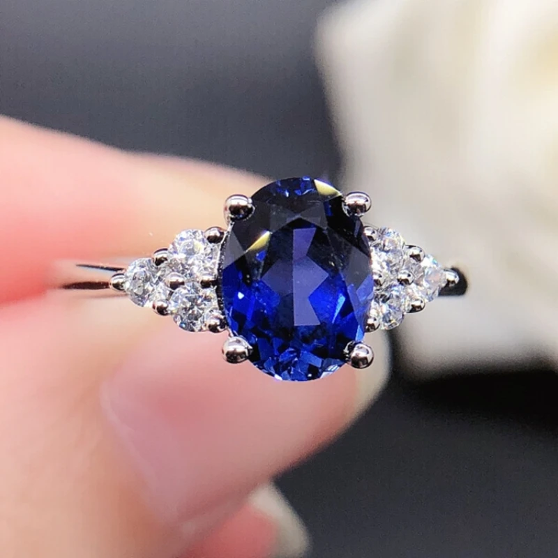 

Synthetic Sapphire Oval 1.5CT Blue Gem Engagement Ring S925 Sterling Silver Women Fine Jewelry White Gold Drop Shipping