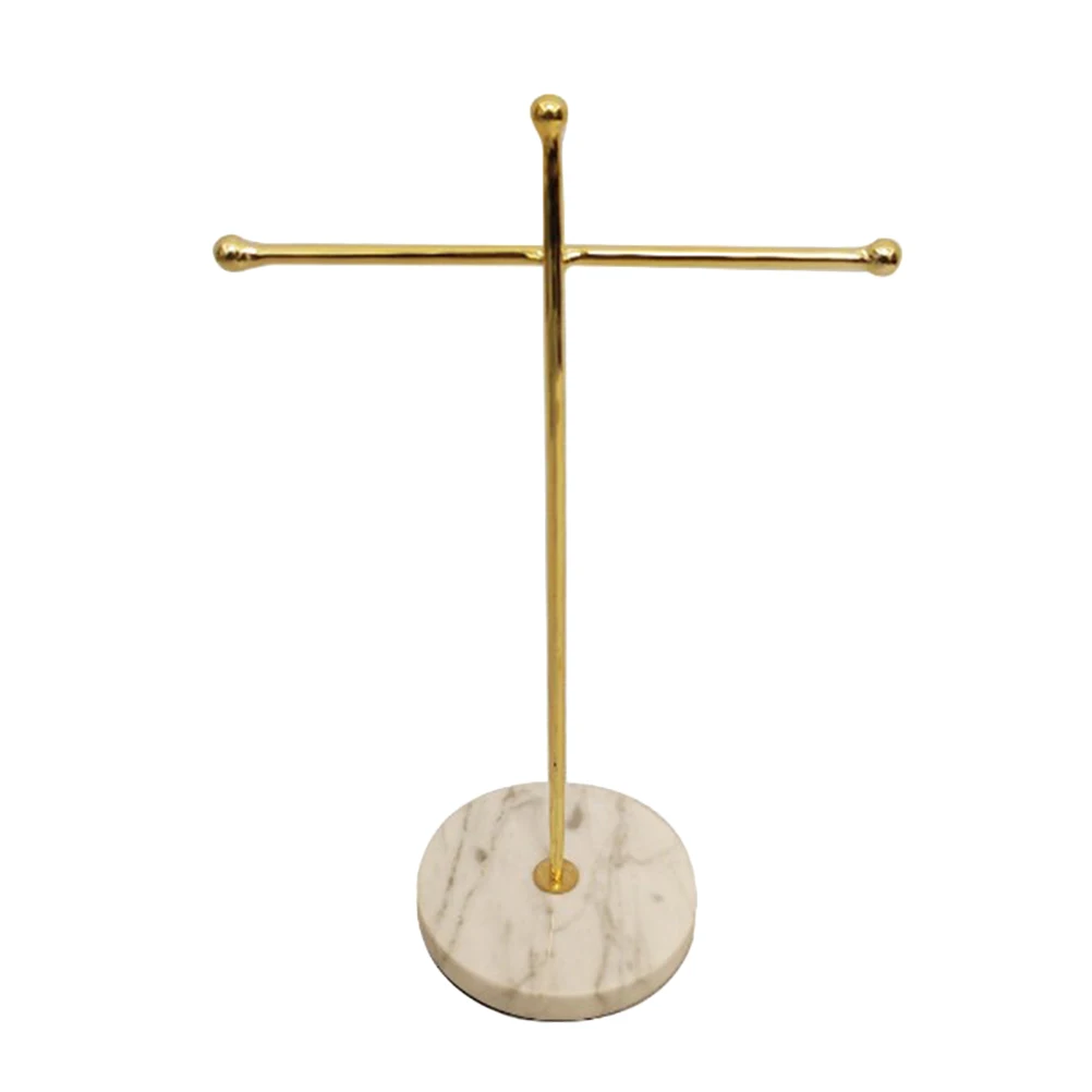 

Metal Jewelry Organizer Earrings Holder Display Rack Cross Jewelry Organizer Shape Marble Base Necklace Bracelet Storage