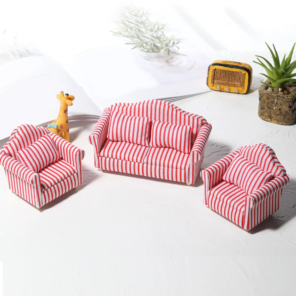 

Миниатюрный диванчик в полоску для декора кукольного домика, маленькая мебельная фигурка, аксессуар для микроландшафта, украшение для миниатюрного дома, мини-поделка